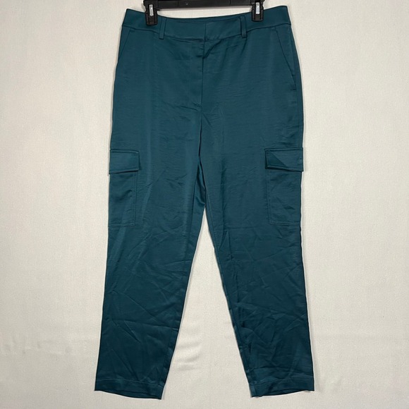 LOFT High Rise Satin‎ Feel Cargo Ankle Pants Trousers Teal Green - Size 8 - Picture 2 of 9